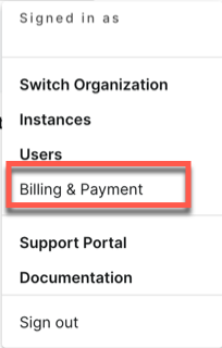 A screenshot of the settings menu with billing and payment highlighted screenshot of the settings menu with billing and payment highlighted