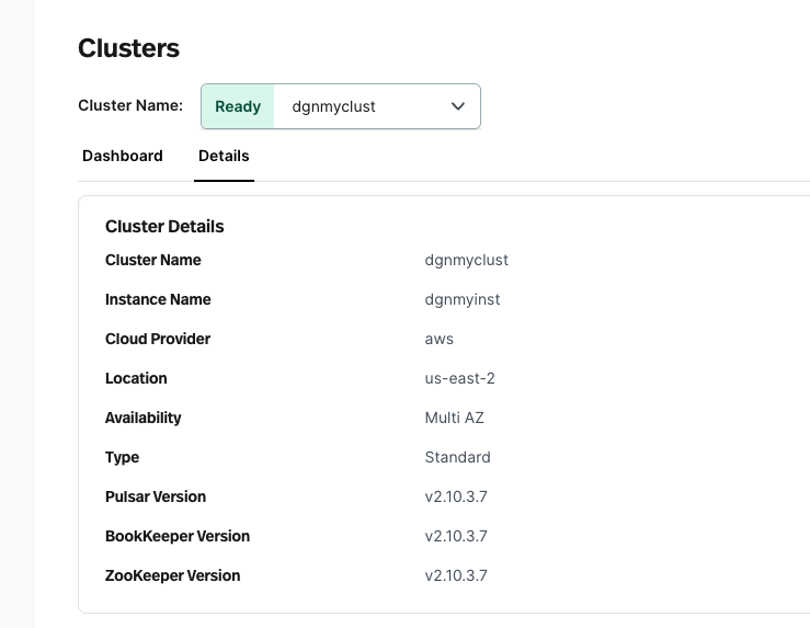 Cluster details page