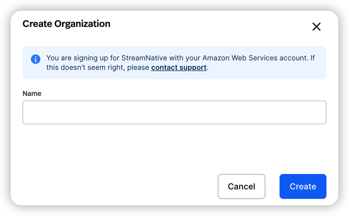 Create an organization on AWS marketplace a screenshot of creating an organization for AWS marketplace