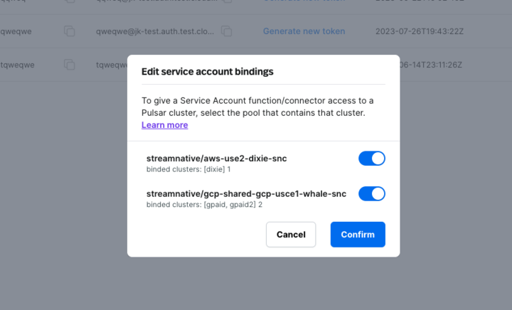 Service Account Bindings Modal