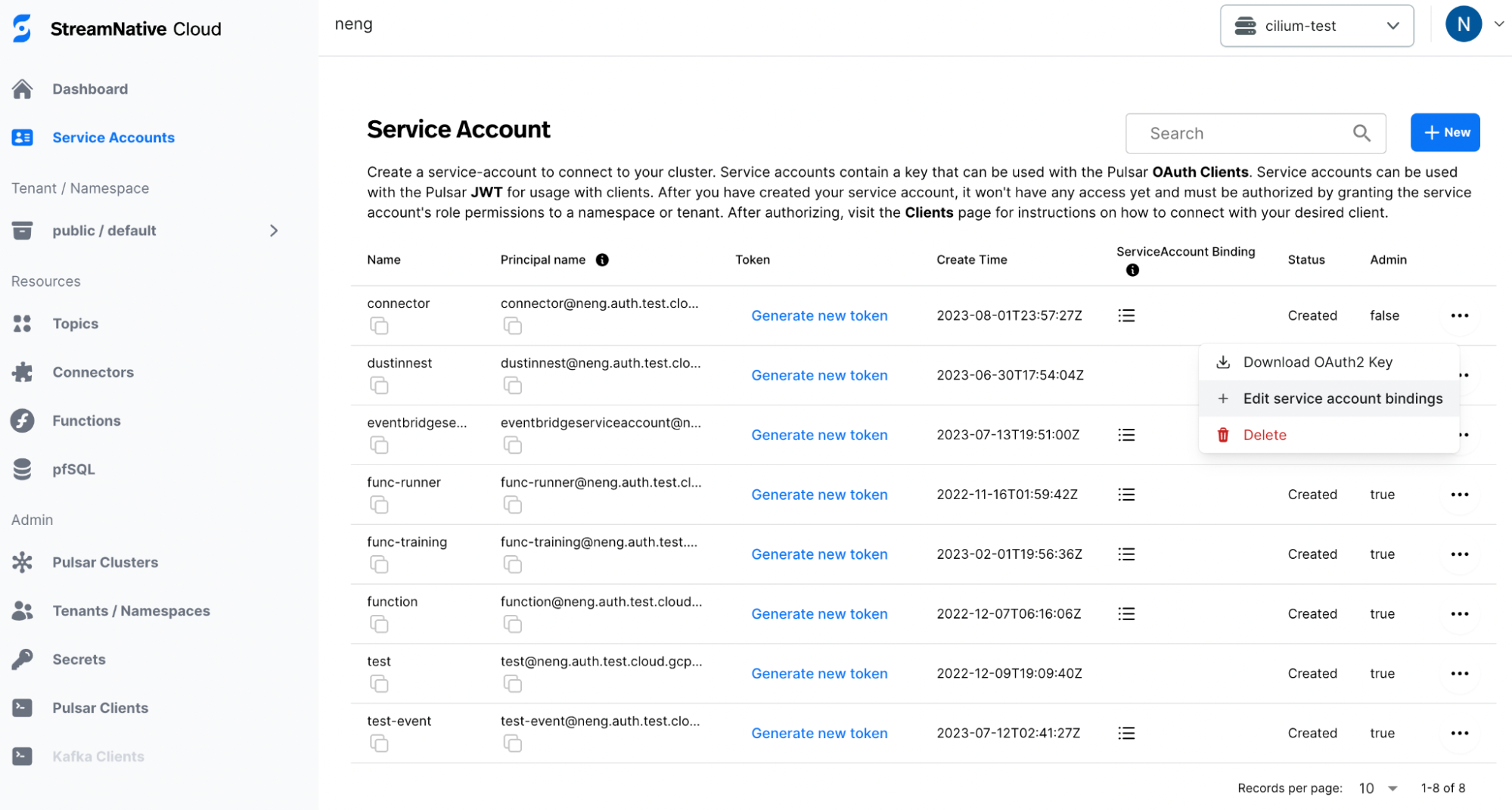 A screenshot of function binding service account Binding Service Account step-1