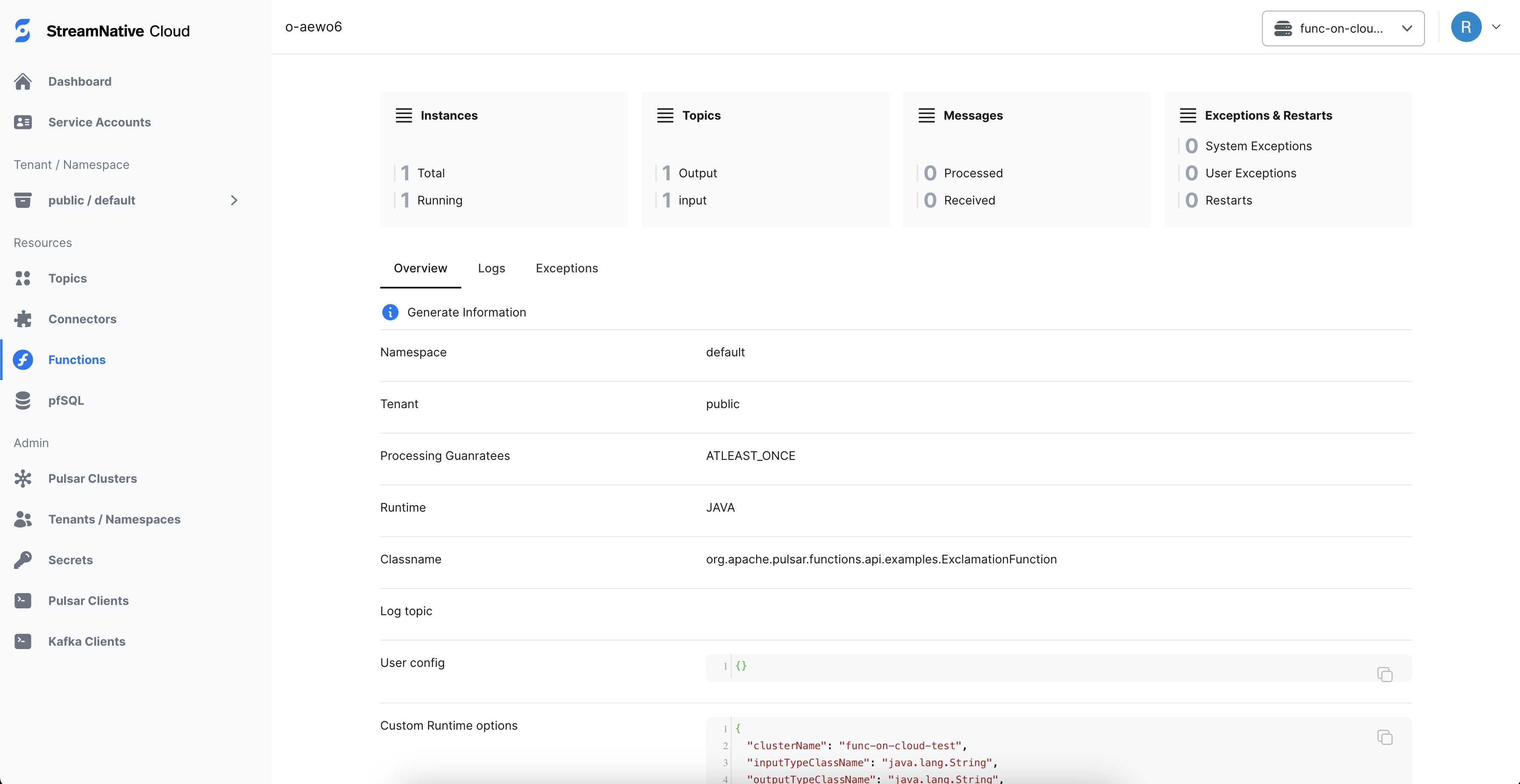 A screenshot of functions exception logs screenshot of functions exception logs