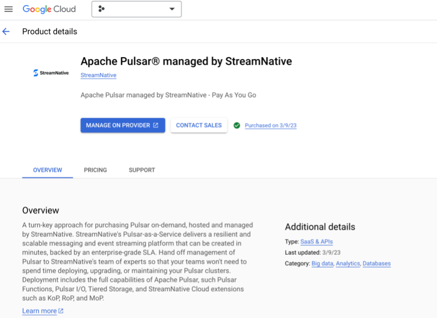 Manage providers on Google Cloud Marketplace a screenshot of managing on provider on GCP