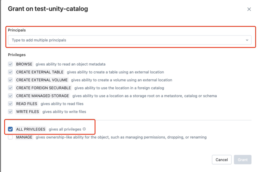 Grant catalog permission