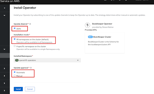 Customize the configurations of Operators screenshot of customizing Operators' configurations