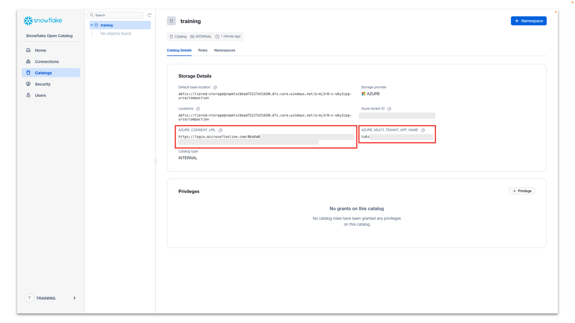 Snowflake training catalog details