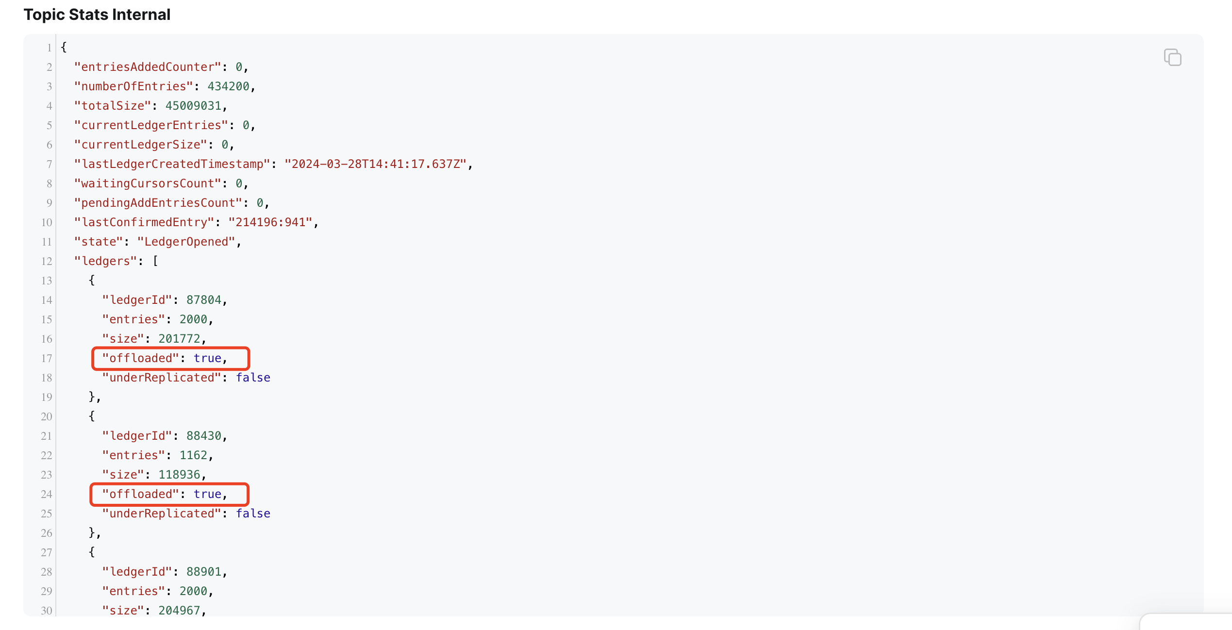 Topic stats internal Topic stats internal