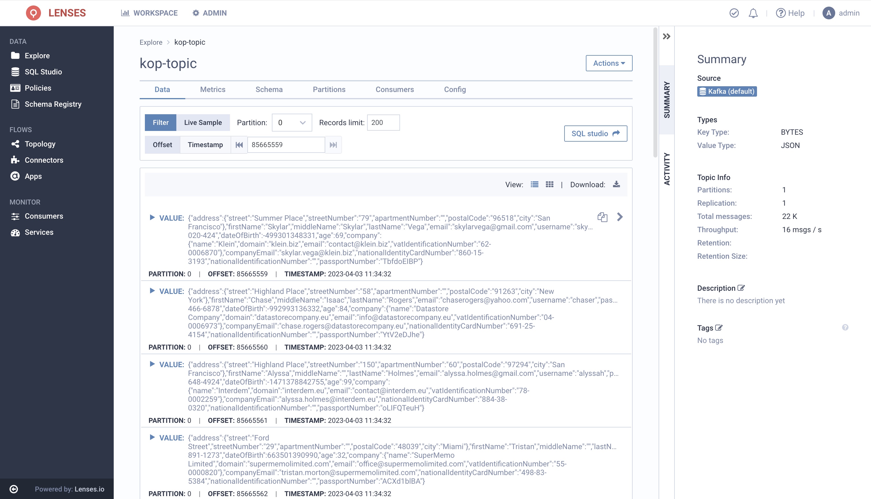 view data in the kop-topic topic